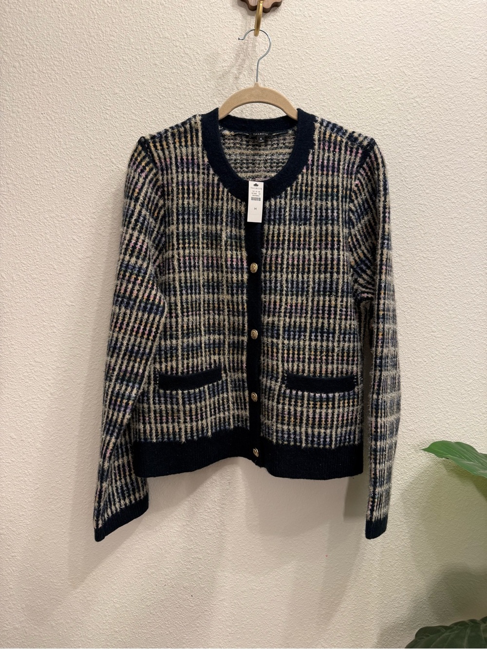 Talbots Sparkle Tweed Crewneck Cardigan Sweater NWT Size Medium - Picture 1 of 8
